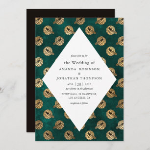Invitación Boda Verde azulado y de pavo real de oro