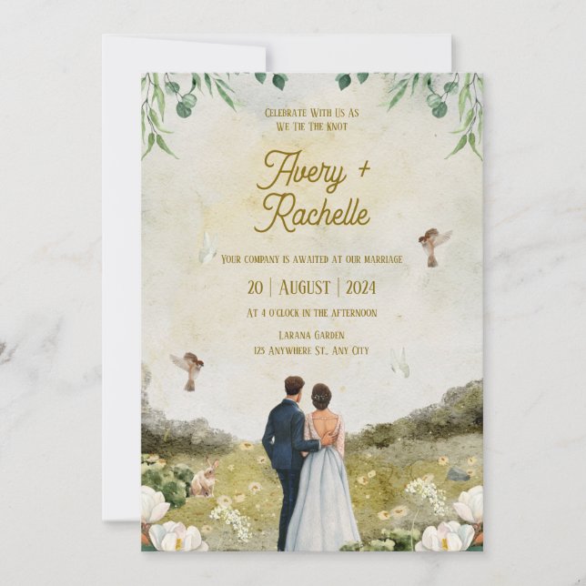 Invitación Boda verde blanco (Anverso)