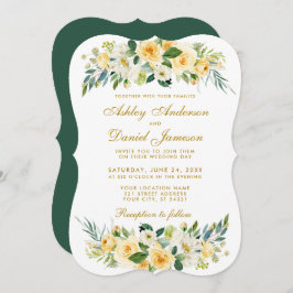 Invitación Boda verde blanco amarillo dorado floral