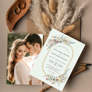 Invitación Boda verde Boho Wildflower Fern Mint