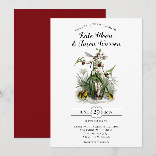 Invitación Boda verde borgoña encantado (Anverso / Reverso)