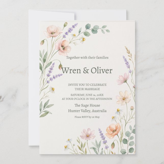 Invitación Boda Verde Botánica Rústica (Anverso)