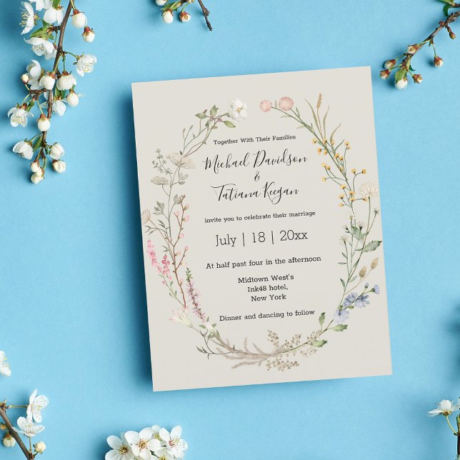 Invitación boda verde botánico de las flores silvestres acuát (Subido por el creador)