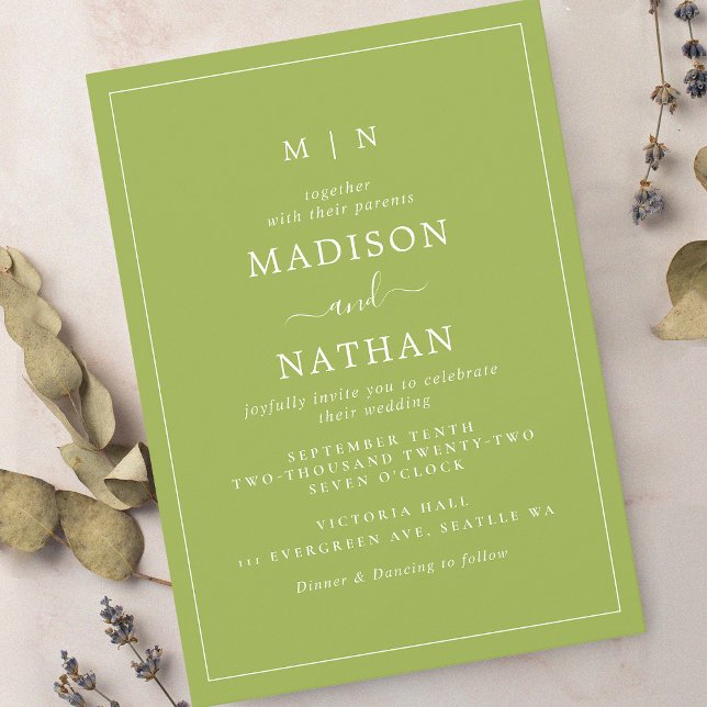 Invitación Boda verde brillante monograma minimalista (Subido por el creador)