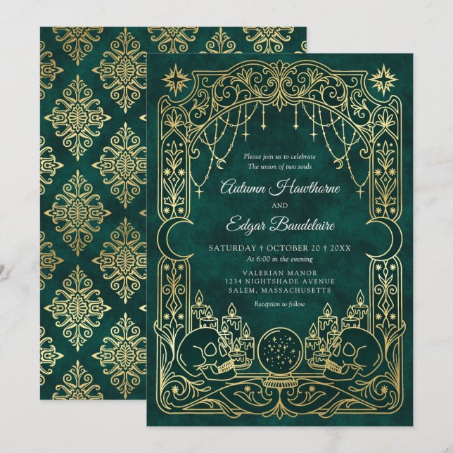 Invitación Boda Verde Bruja Tarot Gótico (Anverso / Reverso)