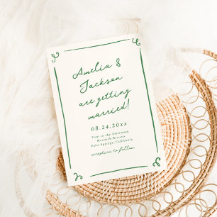 Invitación Boda Verde Caprichosa Dibujada a Mano