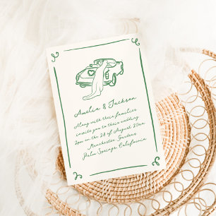 Invitación Boda Verde Caprichosa Dibujada a Mano