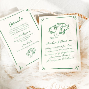 Invitación Boda Verde Caprichosa Dibujada a Mano + Detalles