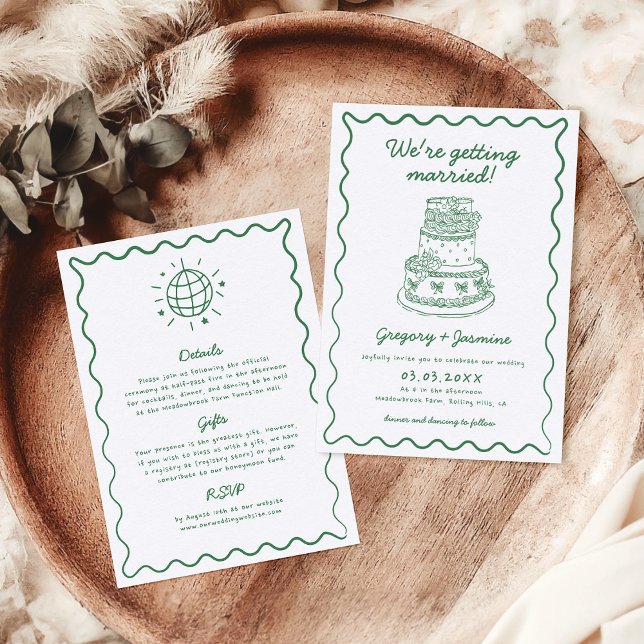 Invitación Boda verde caprichoso manuscrito y caprichoso (Subido por el creador)