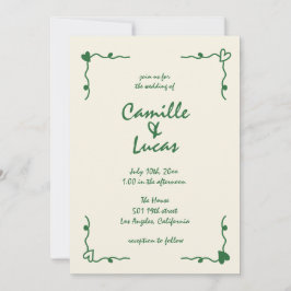 Invitación Boda verde caprichoso retro manuscrito