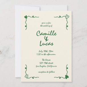 Invitación Boda verde caprichoso retro manuscrito