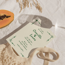 Invitación Boda verde caprichoso retro manuscrito