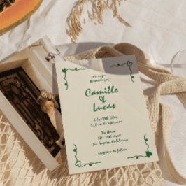 Invitación Boda verde caprichoso retro manuscrito