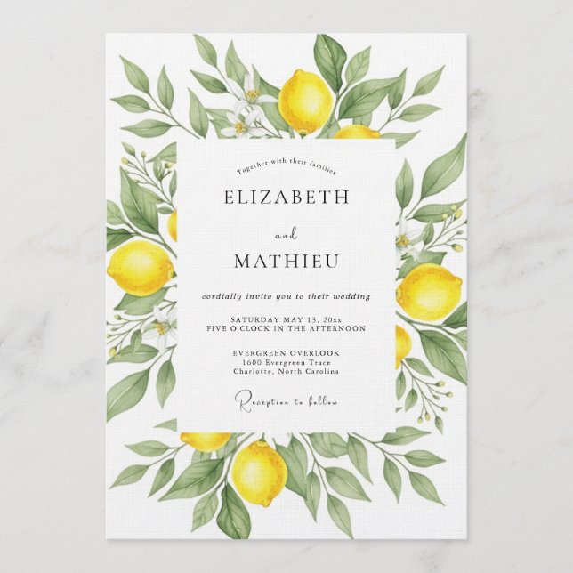 Invitación Boda Verde Cítrico Amarillo (Anverso)