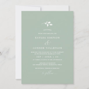 Invitación Boda Verde Claro Salvia Simple Elegante Clásico