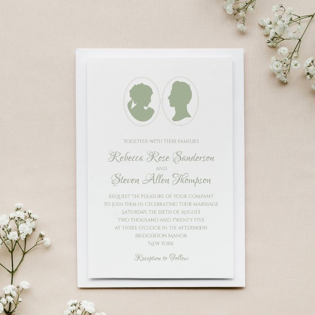 Invitación Boda verde clásico de Regency Cameo (Subido por el creador)