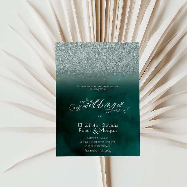 Invitación Boda Verde con Bokeh de Brillo Elegante (Subido por el creador)