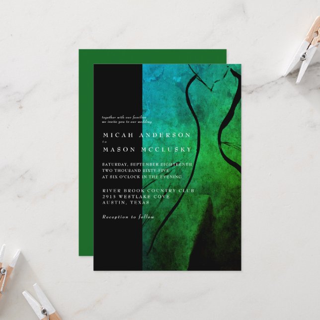 Invitación Boda verde contemporáneo Boda de vestir (Anverso/Reverso In Situ)
