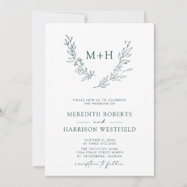 Invitación Boda verde de bosque de código QR de Wreath monogr