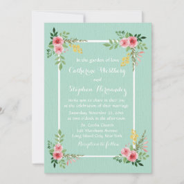 Invitación Boda verde de color de agua de rosas rosadas flora