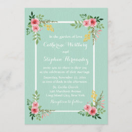 Invitación Boda verde de color de agua de rosas rosadas flora