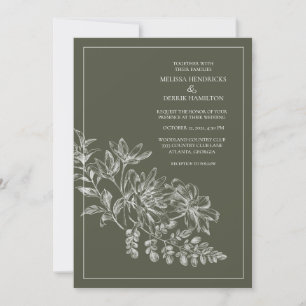 Invitación Boda verde de dibujo de línea