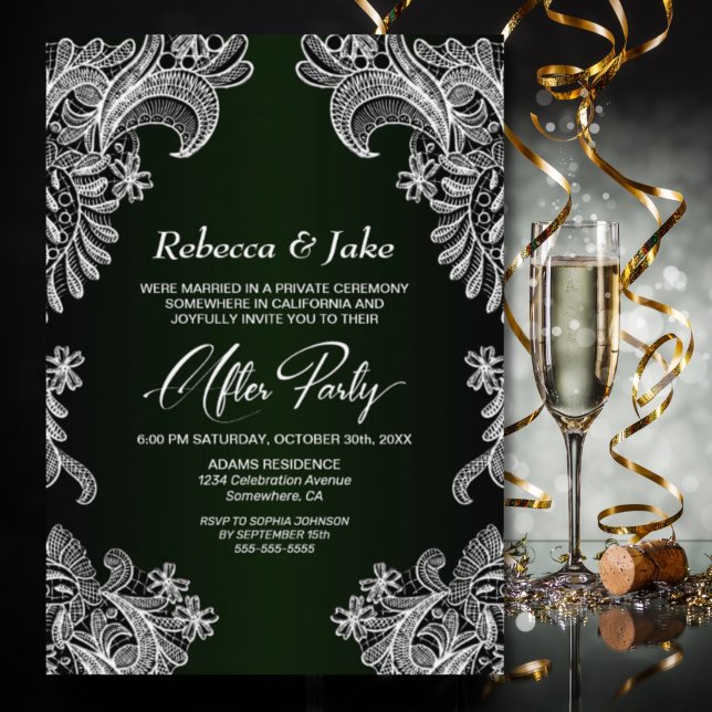Invitación Boda verde de encaje blanco después de Fiesta (Subido por el creador)