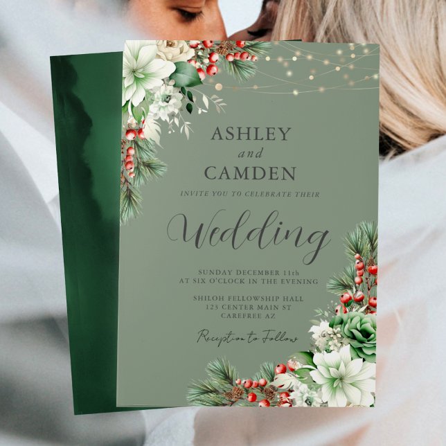 Invitación Boda Verde de Esmeralda floral evergreen de invier (Subido por el creador)