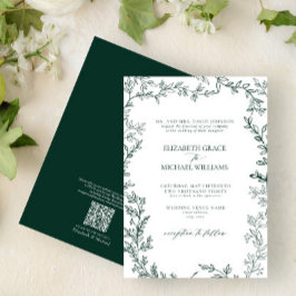 Invitación Boda verde de esmeralda formal clásico de código Q
