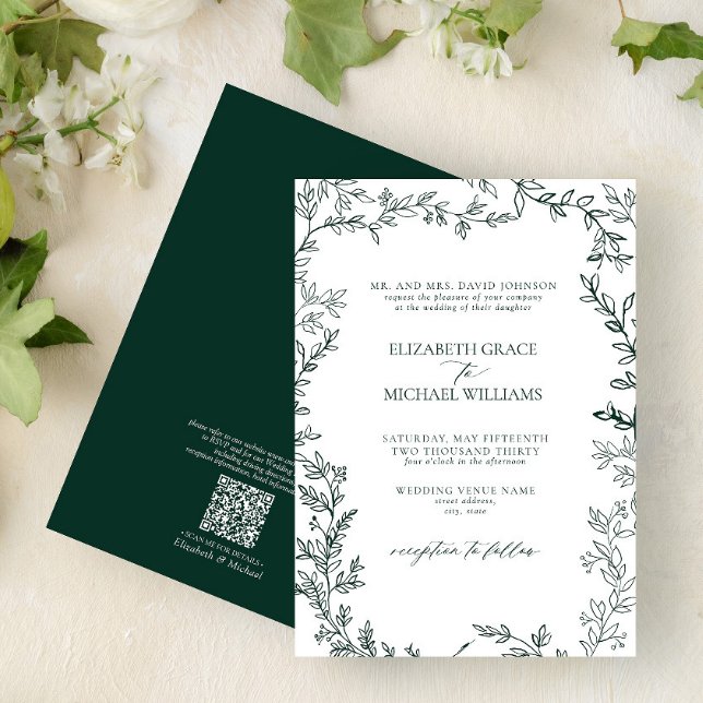 Invitación Boda verde de esmeralda formal clásico de código Q (Subido por el creador)