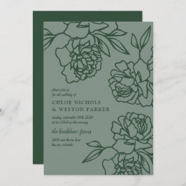 Invitación Boda verde de esmeralda moderna de los peonies con