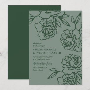 Invitación Boda verde de esmeralda moderna de los peonies con