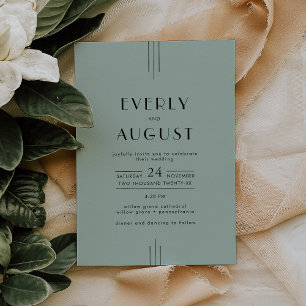 Invitación BODA verde de estilo Art Deco clásico moderno