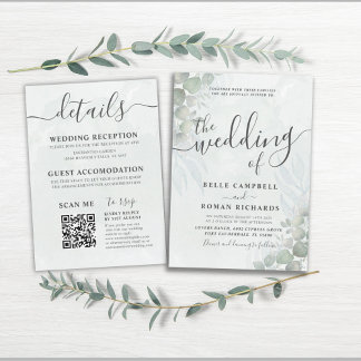 Invitación Boda Verde de Eucalyptus Sage todo en uno