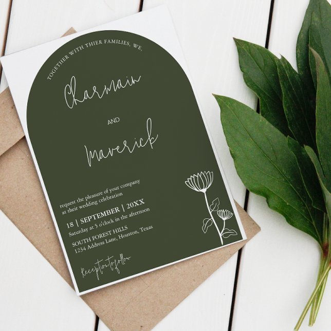 Invitación Boda verde de flor de arco moderno (Subido por el creador)