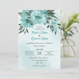 Invitación boda verde de flores azules