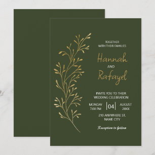 Invitación Boda verde de hoja de oro moderno simple
