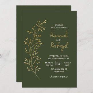 Invitación Boda verde de hoja de oro moderno simple
