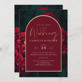Invitación Boda Verde de Invierno Profunda Roses Rojos