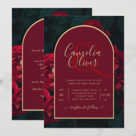 Invitación Boda Verde de Invierno Profunda Roses Rojos