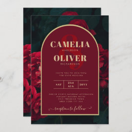 Invitación Boda Verde de Invierno Profunda Roses Rojos