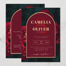Invitación Boda Verde de Invierno Profunda Roses Rojos