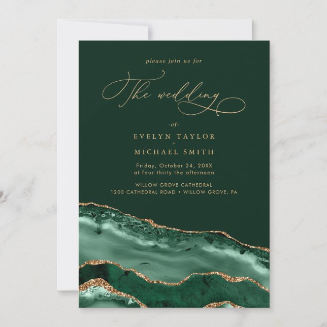 Invitación Boda verde de la Agate Gold moderna (Anverso)