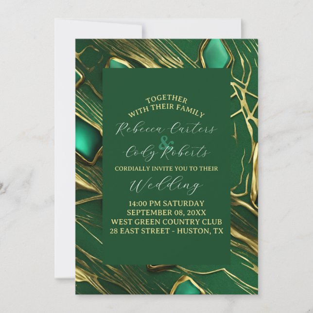 Invitación Boda verde de la esmeralda oscura Moody (Anverso)