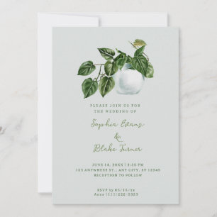 Invitación Boda verde de la luz verde de la planta pulida del
