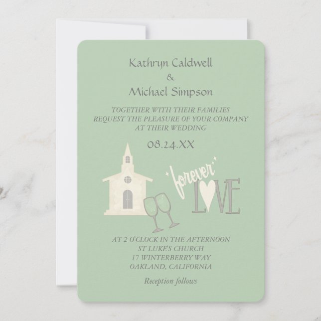 Invitación Boda verde de la mente de amor moderna para siempr (Anverso)