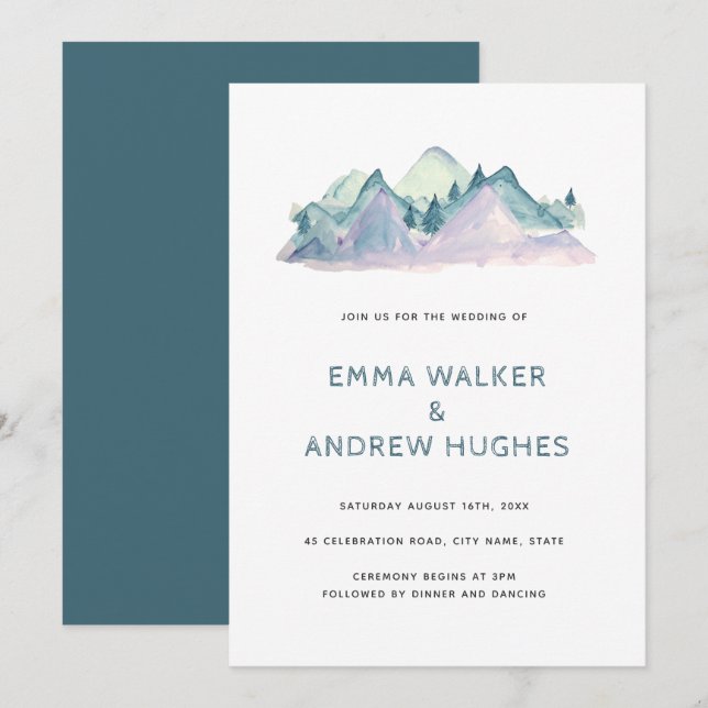Invitación Boda Verde de la naturaleza de los bosques de pino (Anverso / Reverso)