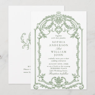 Invitación Boda Verde de la orquesta victoriana Grace Floral 