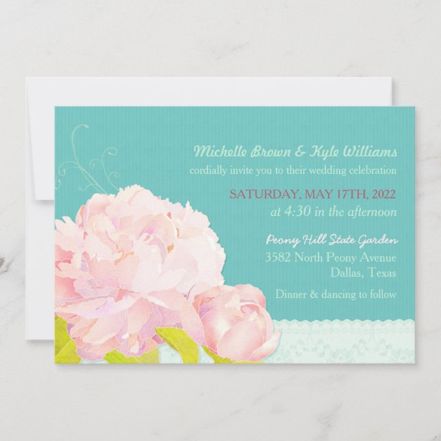 Invitación Boda Verde de la Peony Lagoon (Anverso)