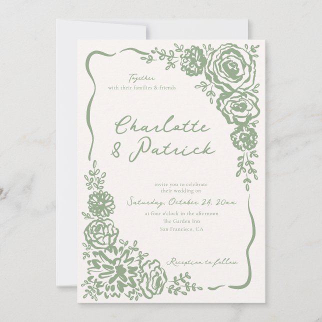 Invitación Boda Verde de la sabana floral caprichosa (Anverso)